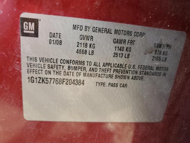 1G1ZK57768F204384 - 2008 CHEVROLET MALIBU LTZ 红色 照片 12