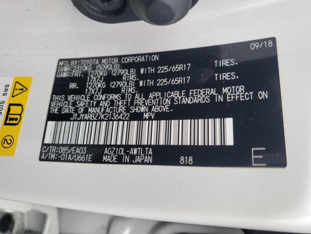 JTJYARBZ7K2136422 - 2019 LEXUS NX 300 BASE თეთრი ფოტო 12