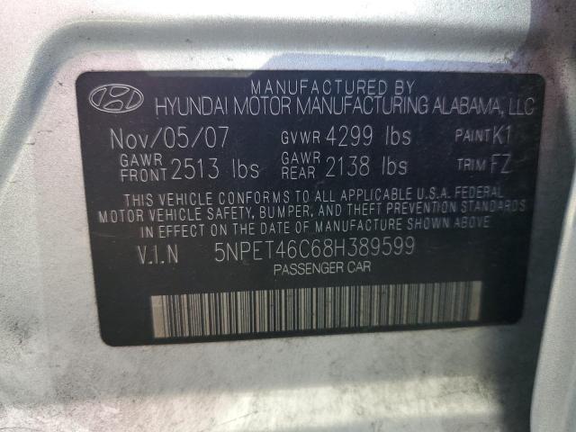 5NPET46C68H389599 - 2008 HYUNDAI SONATA GLS SILVER photo 12