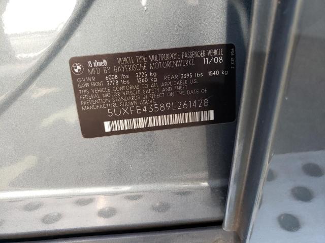 5UXFE43589L261428 - 2009 BMW X5 XDRIVE30I GRAY photo 12