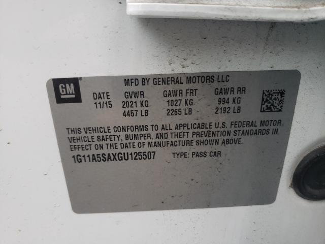 1G11A5SAXGU125507 - 2016 CHEVROLET MALIBU LIM LS Beyaz fotoğraf 10