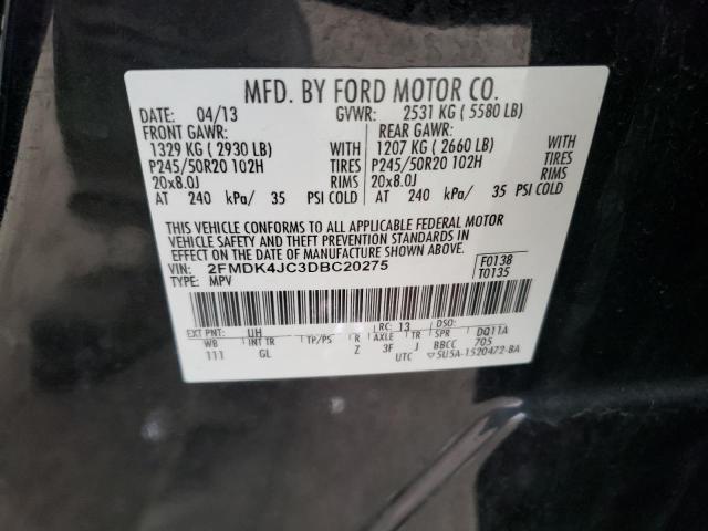 2FMDK4JC3DBC20275 - 2013 FORD EDGE SEL BLACK photo 13