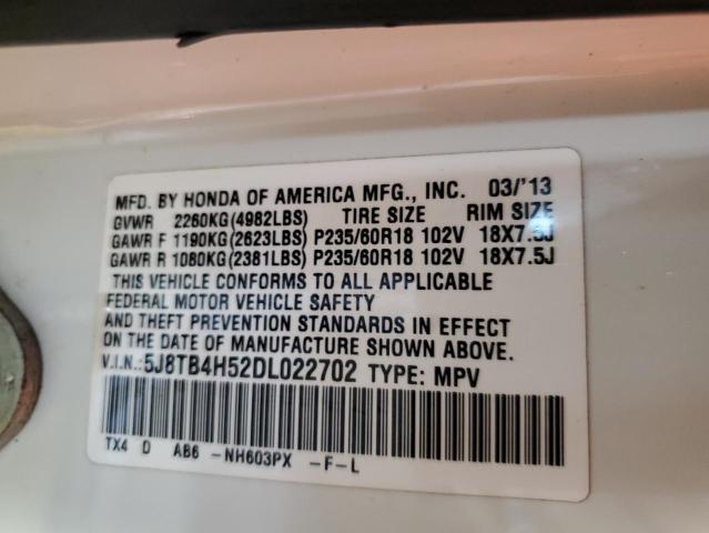 5J8TB4H52DL022702 - 2013 ACURA RDX TECHNOLOGY WHITE photo 13