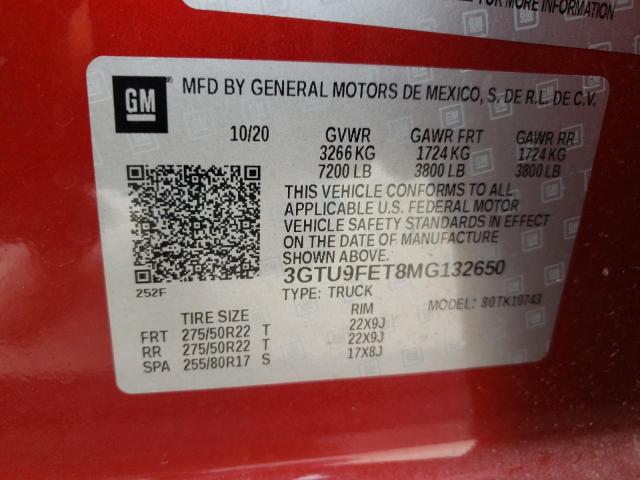 3GTU9FET8MG132650 - 2021 GMC SIERRA K1500 DENALI RED photo 12