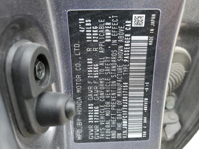 JHMFC1F70JX017156 - 2018 HONDA CIVIC EXL შავი ფოტო 12