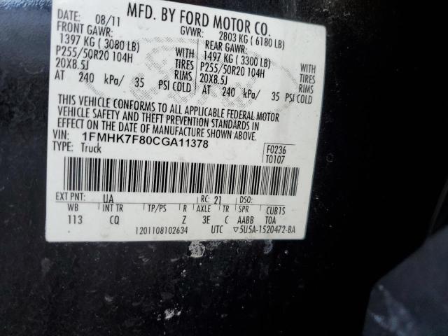 1FMHK7F80CGA11378 - 2012 FORD EXPLORER LIMITED BLACK photo 13