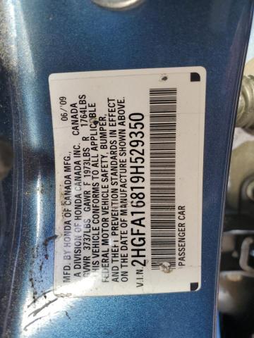 2HGFA16819H529350 - 2009 HONDA CIVIC EX BLUE photo 12