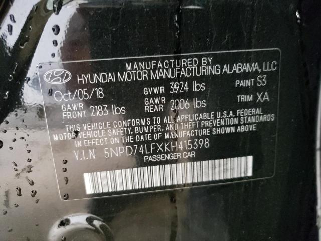 5NPD74LFXKH415398 - 2019 HYUNDAI ELANTRA SE BLACK photo 12