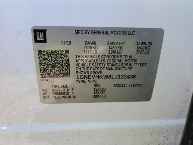 1GNEVHKW8LJ132436 - 2020 CHEVROLET TRAVERSE LT WHITE photo 12