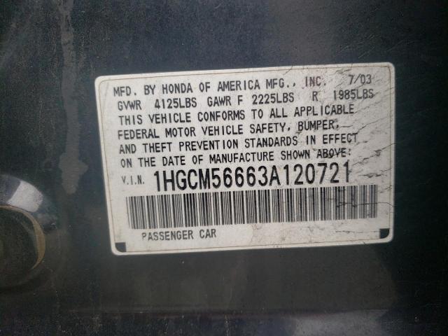 1HGCM56663A120721 - 2003 HONDA ACCORD EX BLACK photo 12