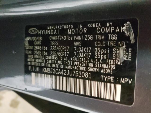 KM8J3CA42JU753081 - 2018 HYUNDAI TUCSON SEL GRAY photo 12