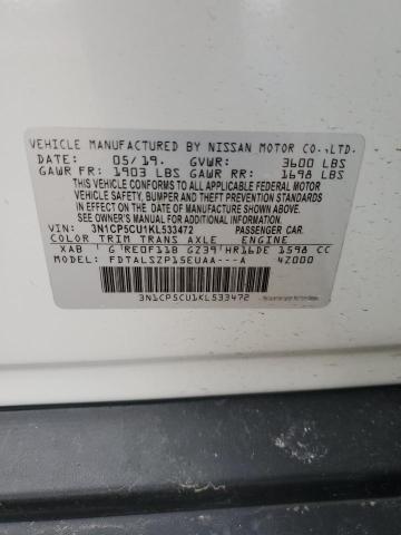 3N1CP5CU1KL533472 - 2019 NISSAN KICKS S WHITE photo 14