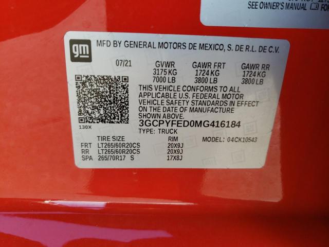 3GCPYFED0MG416184 - 2021 CHEVROLET SILVERADO K1500 LT TRAIL BOSS RED photo 12