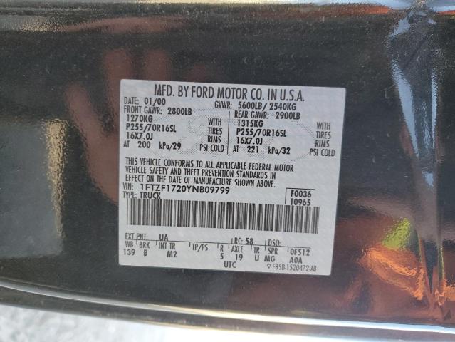 1FTZF1720YNB09799 - 2000 FORD F150 BLACK photo 12