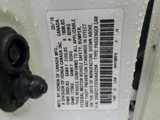 2HGFC1F37GH642294 - 2016 HONDA CIVIC EX WHITE photo 12