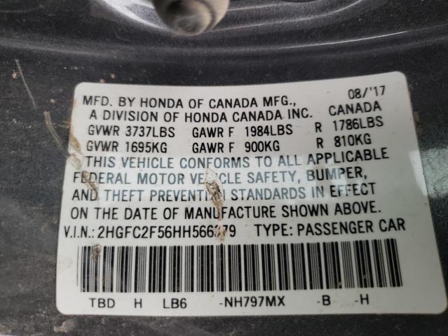 2HGFC2F56HH566379 - 2017 HONDA CIVIC LX GRAY photo 13