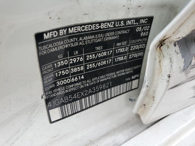 4JGAB54EX2A359821 - 2002 MERCEDES-BENZ ML 320 WHITE photo 13