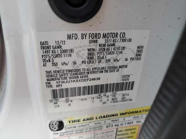 1FMJU1K5XDEF24638 - 2013 FORD EXPEDITION LIMITED WHITE photo 12