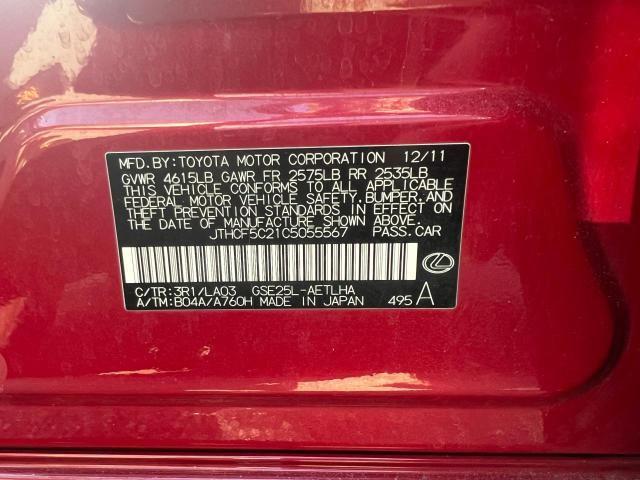 JTHCF5C21C5055567 - 2012 LEXUS IS 250 RED photo 10