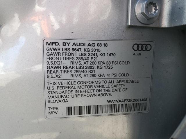 WA1VAAF73KD001498 - 2019 AUDI Q7 PRESTIGE ვერცხლისფერი ფოტო 12