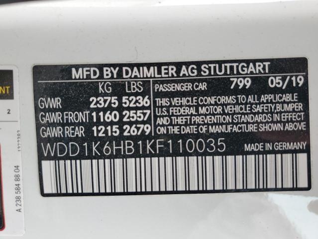 WDD1K6HB1KF110035 - 2019 MERCEDES-BENZ E 450 WHITE photo 12