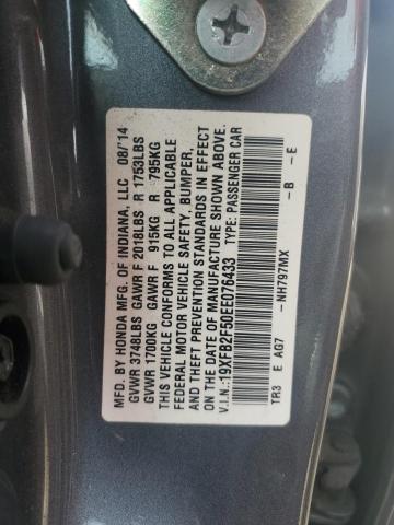 19XFB2F50EE076433 - 2014 HONDA CIVIC LX GRAY photo 12