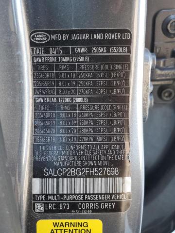 SALCP2BG2FH527698 - 2015 LAND ROVER DISCOVERY SE GRAY photo 14