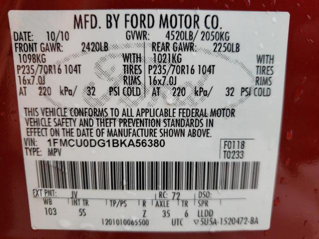 1FMCU0DG1BKA56380 - 2011 FORD ESCAPE XLT RED photo 12