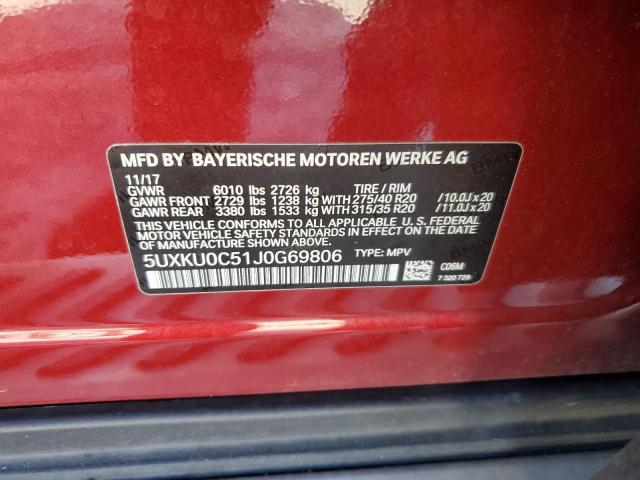 5UXKU0C51J0G69806 - 2018 BMW X6 SDRIVE35I BURGUNDY photo 13