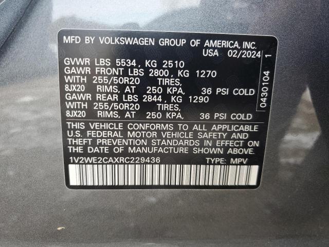 1V2WE2CAXRC229436 - 2024 VOLKSWAGEN ATLAS CROS SE Сірий фото 13
