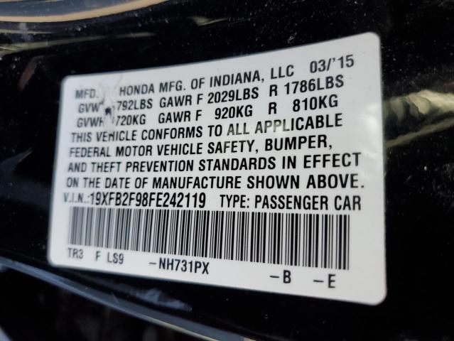19XFB2F98FE242119 - 2015 HONDA CIVIC EXL შავი ფოტო 13