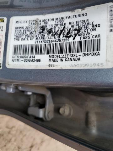 2T1KR32E64C257359 - 2004 TOYOTA COROLLA MA XR BLUE photo 12