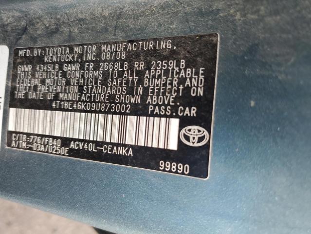 4T1BE46K09U873002 - 2009 TOYOTA CAMRY BASE TURQUOISE photo 13