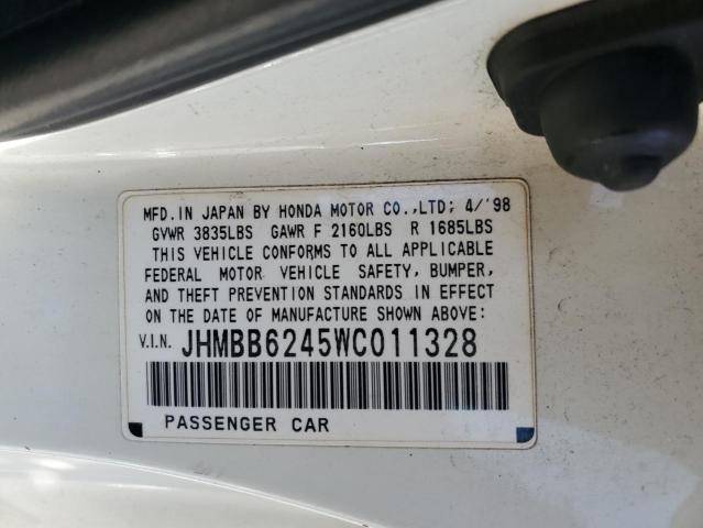 JHMBB6245WC011328 - 1998 HONDA PRELUDE WHITE photo 12