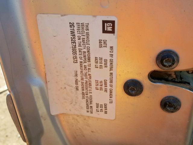 2G1WF52E759351573 - 2005 CHEVROLET IMPALA  photo 10