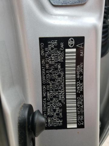 JTDKN3DU4A0229811 - 2010 TOYOTA PRIUS SILVER photo 12