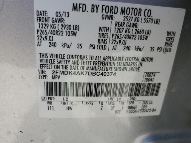 2FMDK4AK7DBC40374 - 2013 FORD EDGE SPORT SILVER photo 13