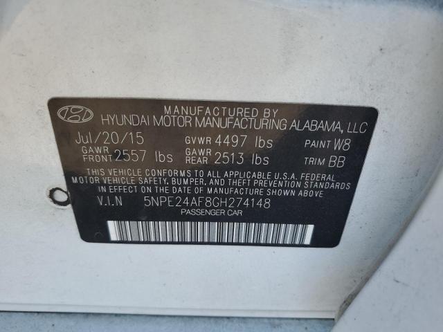 5NPE24AF8GH274148 - 2016 HYUNDAI SONATA SE WHITE photo 12