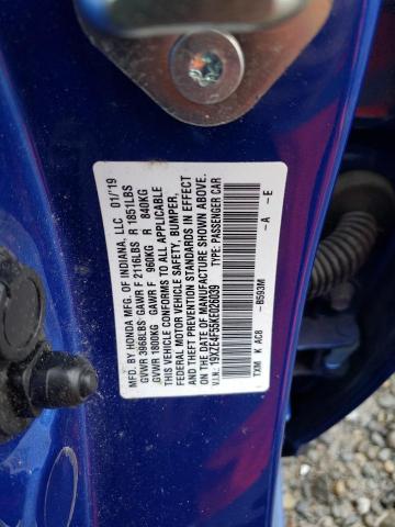 19XZE4F55KE026039 - 2019 HONDA INSIGHT EX BLUE photo 12