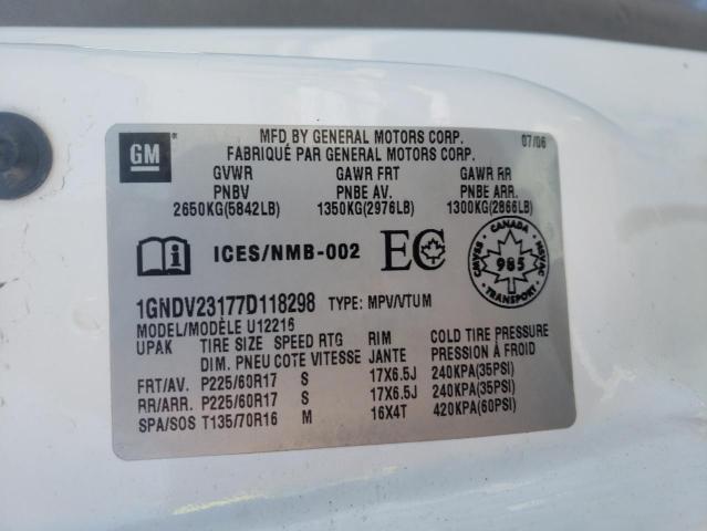 1GNDV23177D118298 - 2007 CHEVROLET UPLANDER LS 白色 照片 12