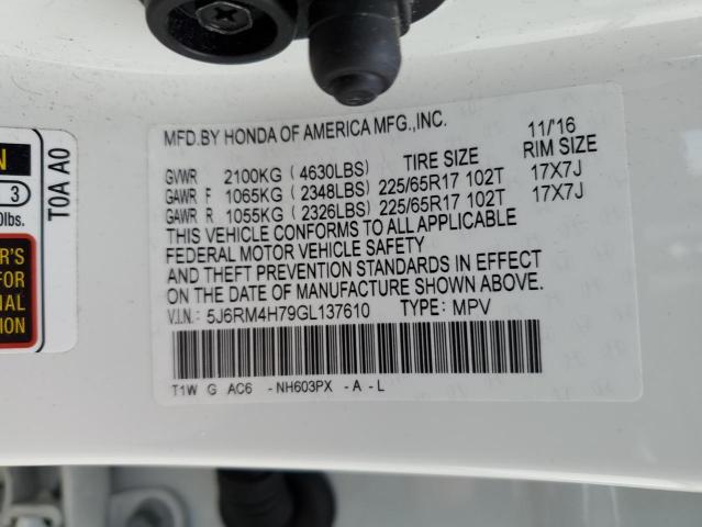 5J6RM4H79GL137610 - 2016 HONDA CR-V EXL WHITE photo 12