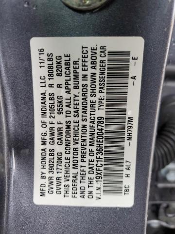 19XFC1F36HE004789 - 2017 HONDA CIVIC EX GRAY photo 13