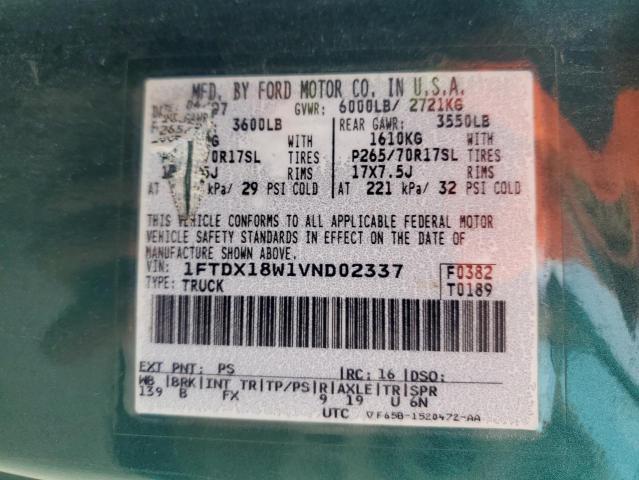 1FTDX18W1VND02337 - 1997 FORD F150 GREEN photo 12