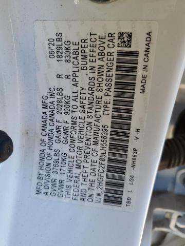 2HGFC2F85LH556395 - 2020 HONDA CIVIC SPORT 白色 照片 12