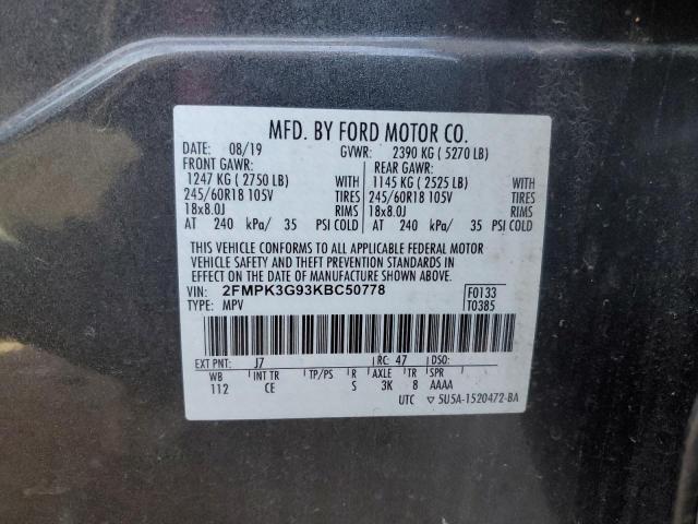 2FMPK3G93KBC50778 - 2019 FORD EDGE SE GRAY photo 12