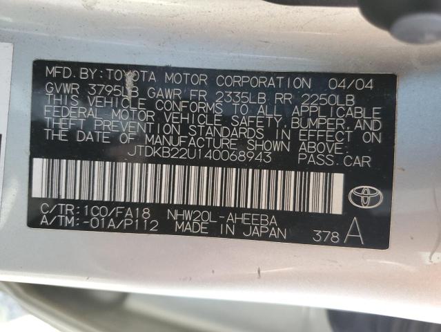 JTDKB22U140068943 - 2004 TOYOTA PRIUS SILVER photo 12