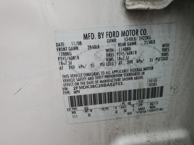 2FMDK38C29BA52703 - 2009 FORD EDGE SEL WHITE photo 12