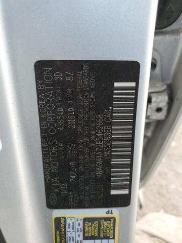 KNAGM4A72E5462668 - 2014 KIA OPTIMA LX SILVER photo 13