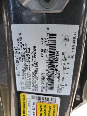 3FA6P0G76LR104124 - 2020 FORD FUSION S GRAY photo 12