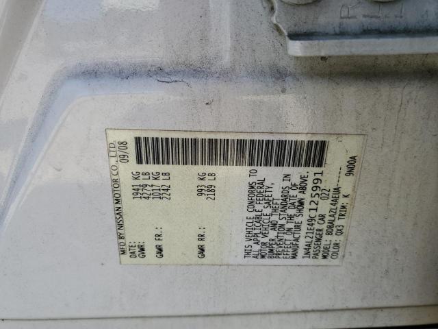 1N4AL21E49C125991 - 2009 NISSAN ALTIMA 2.5 WHITE photo 12